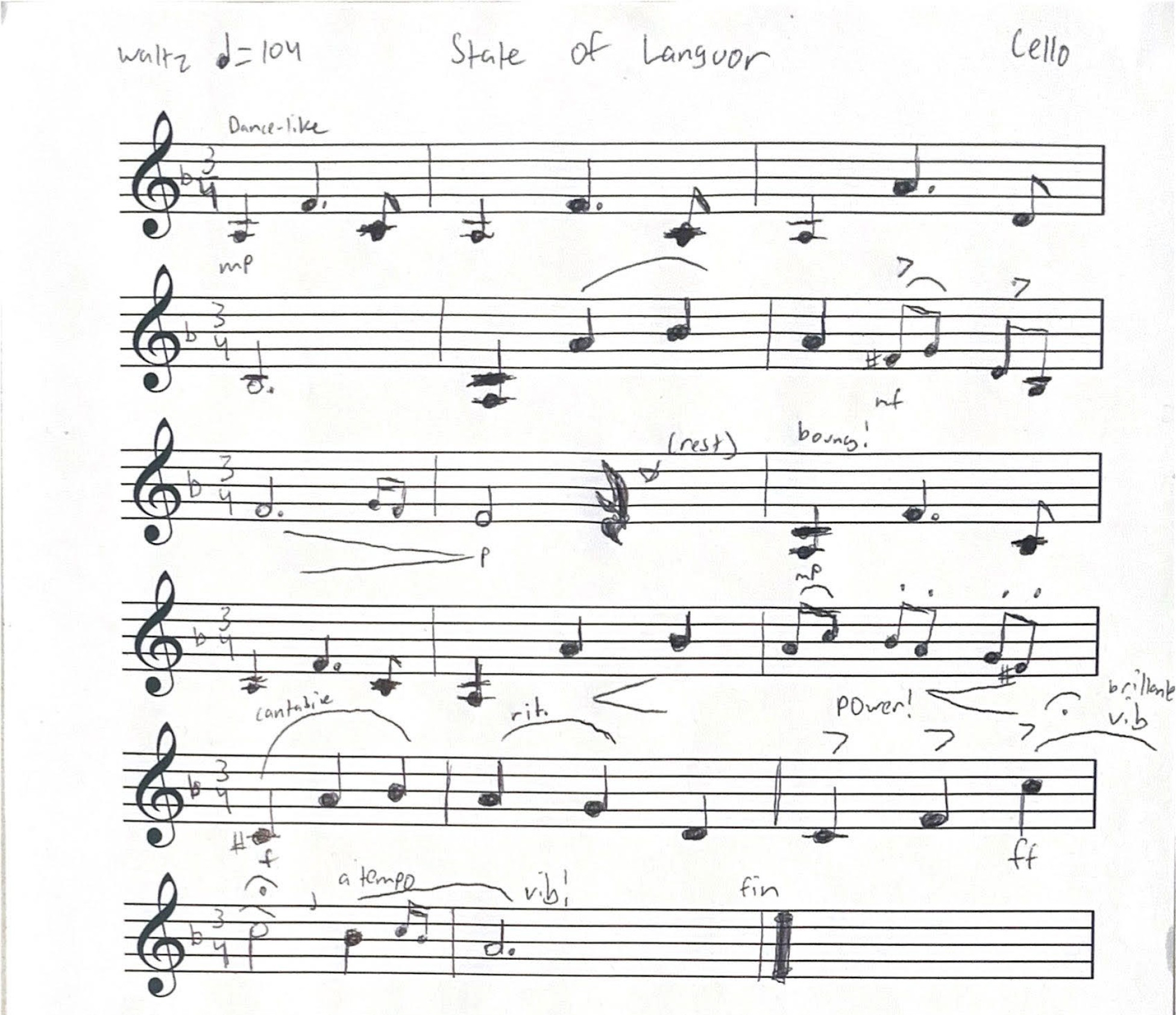 Sheet music for the cello part of a duet.
